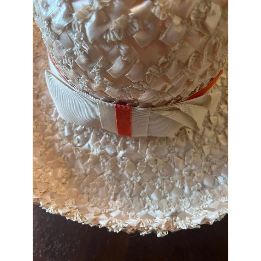 Belks Straw Sun Hat Womens 22 Cream Excellent Vintage 60s Wide Brim Ribbon Box